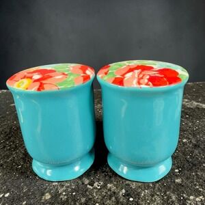 The Pioneer Woman Teal Floral Ceramic Salt and Pepper Shaker Set Red Flowers